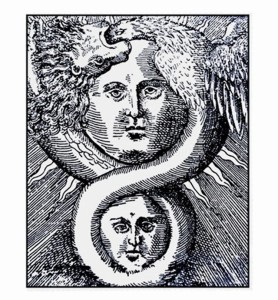 Рис.4. Символ философского камня, объединяющий Солнце, Луну, орла, льва и саламандру